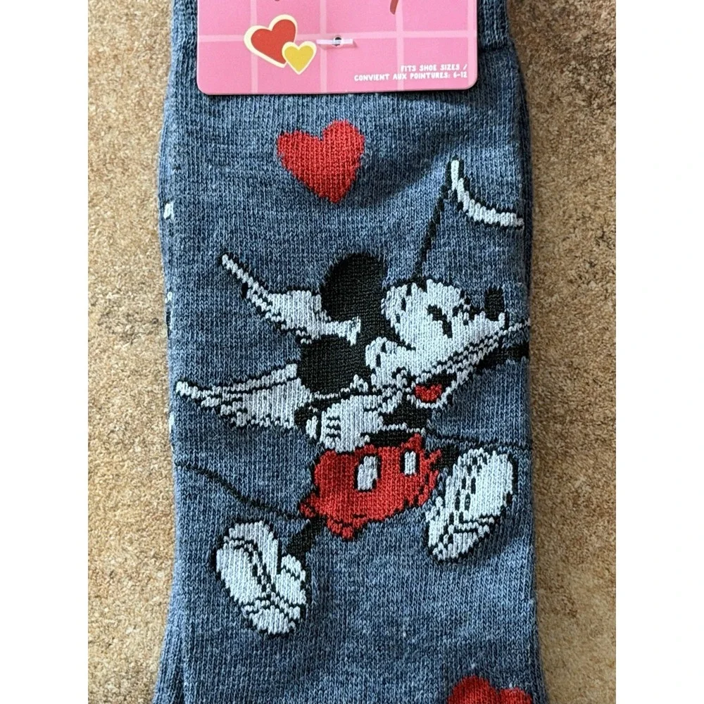 Disney Valentine Mickey Mouse as Cupid Gray Crew Socks Women's Size 6-12